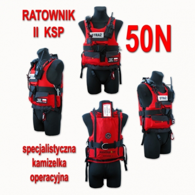 Kamizelka asekuracyjna RATOWNIK II KSP 2014 z kieszenią na rzutkę i radio